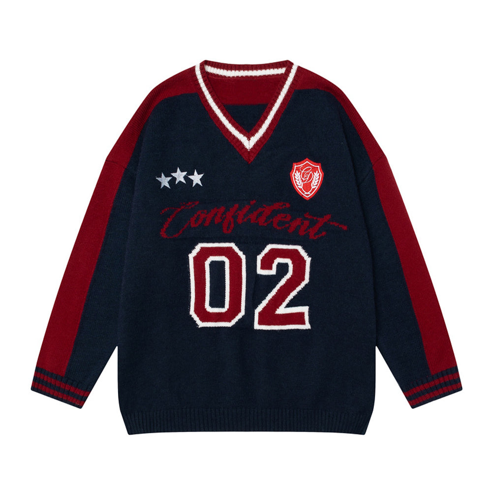 復古撞色長袖針織衫