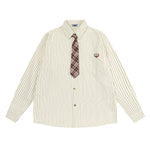 復古條紋戴領帶襯衫