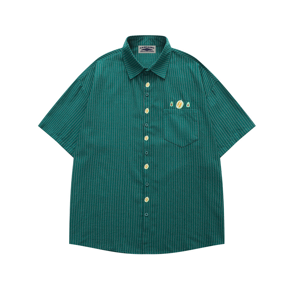 刺綉條紋短袖襯衫