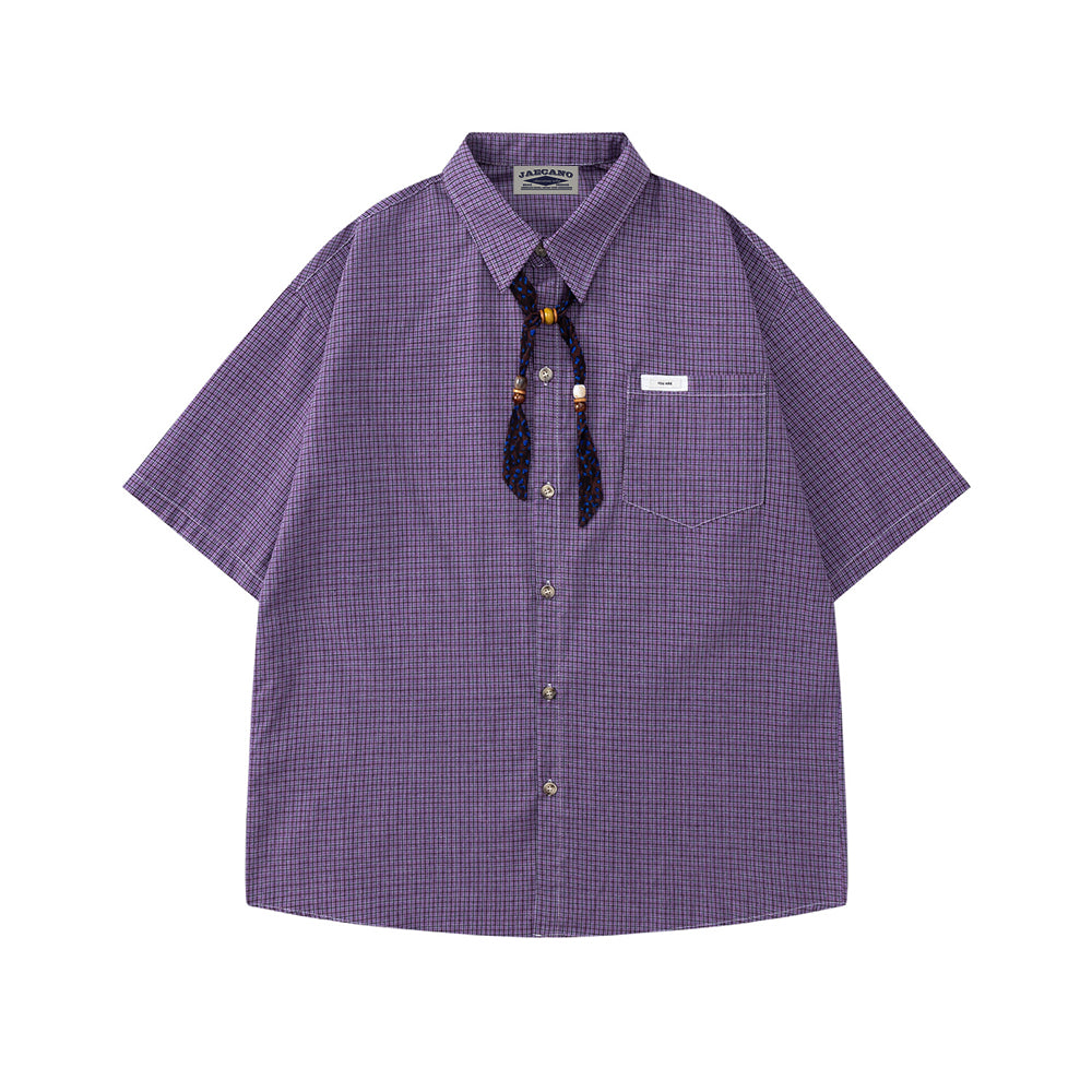 復古格子短袖襯衫