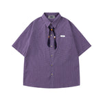 復古格子短袖襯衫