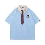 레트로 스티치 폴로 칼라 반소매
