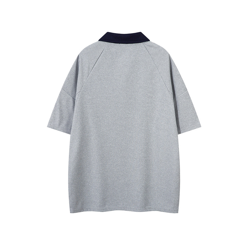 Contrast color lapel short sleeves