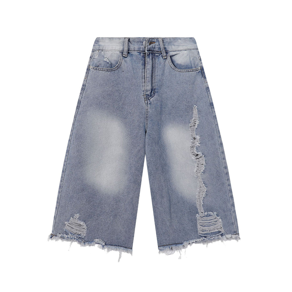 Raw edge straight cropped shorts