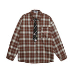 Embroidered plaid long-sleeved shirt