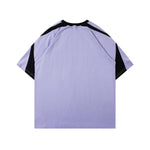 Retro patchwork contrasting raglan short sleeves