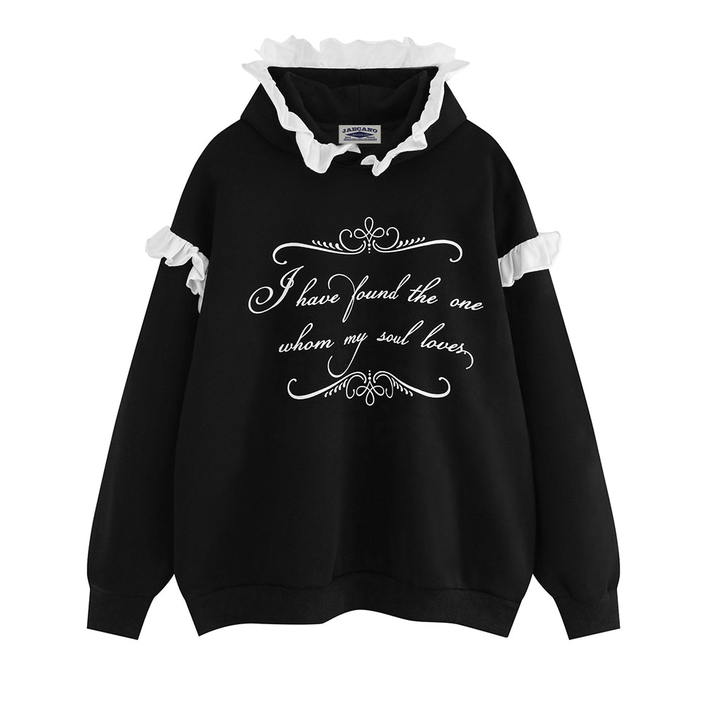 可愛刺綉蕾絲連帽衛衣