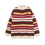 striped stand collar cardigan sweater