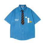 Short-sleeved shirt with small embroidered flowers