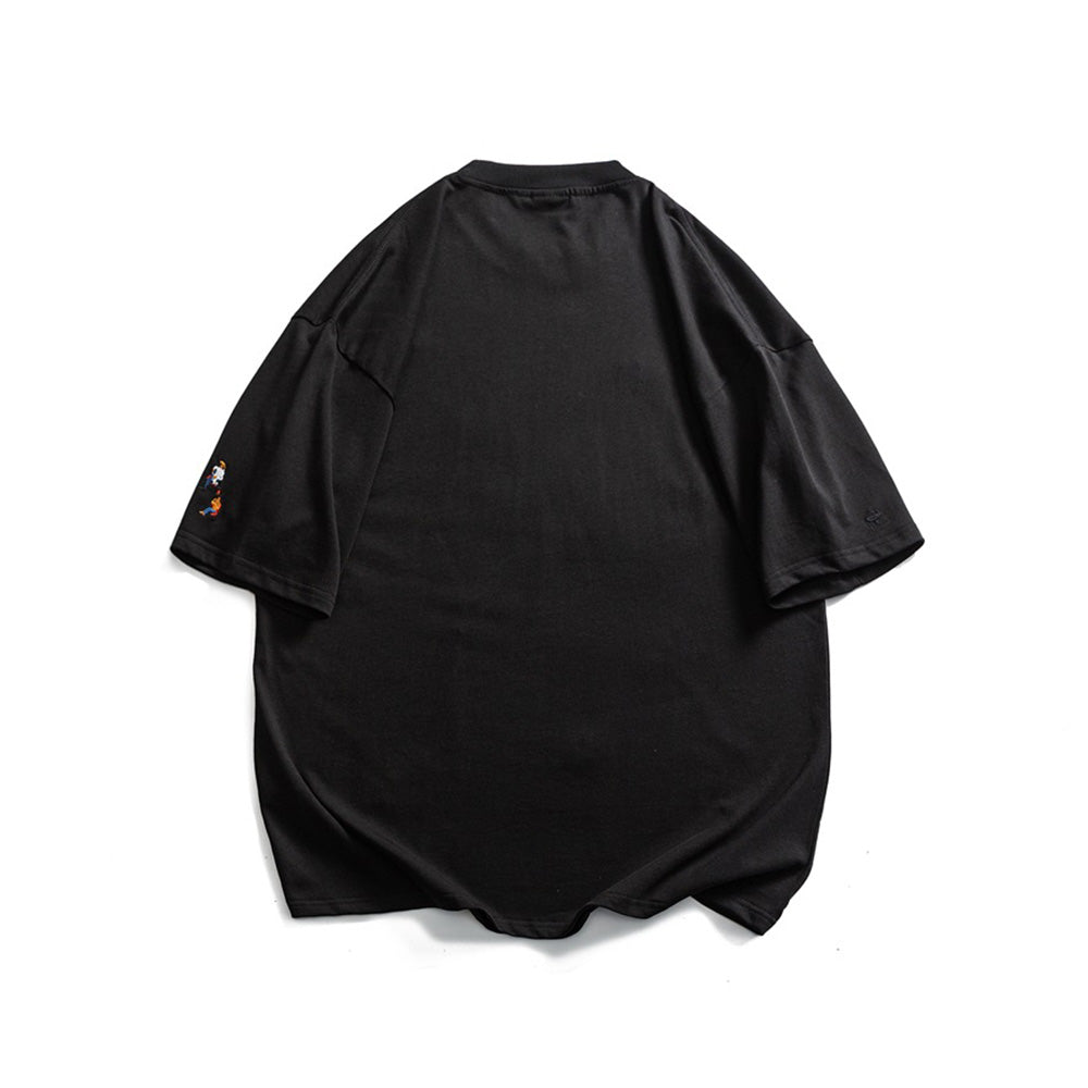 자수가 들어간 느슨한 짧은 소매