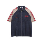 American retro patchwork slash shirt jacket