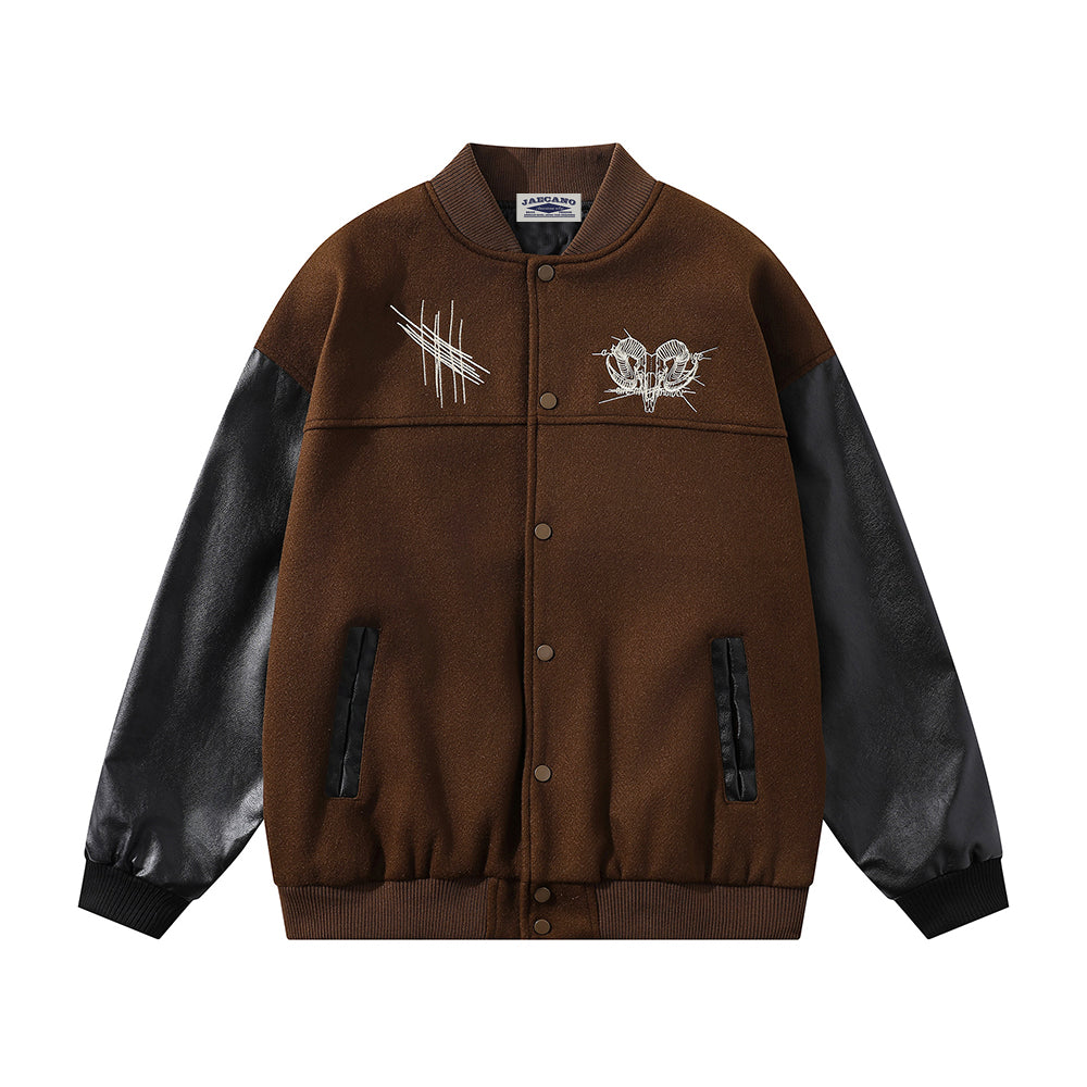 Retro contrast color patchwork embroidered baseball jersey