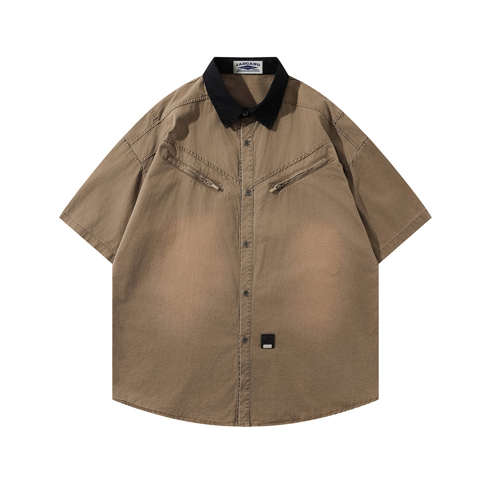 Retro patchwork short-sleeved shirt