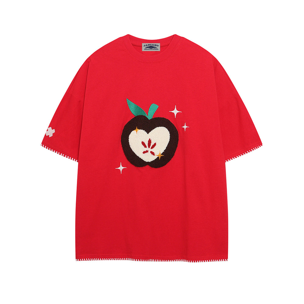 사과 자수 반팔