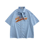 American retro strappy cartoon embroidered shirt