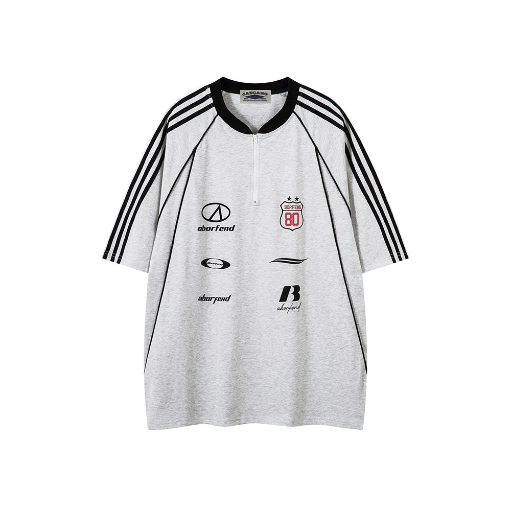 Lettering print half-zip short sleeves