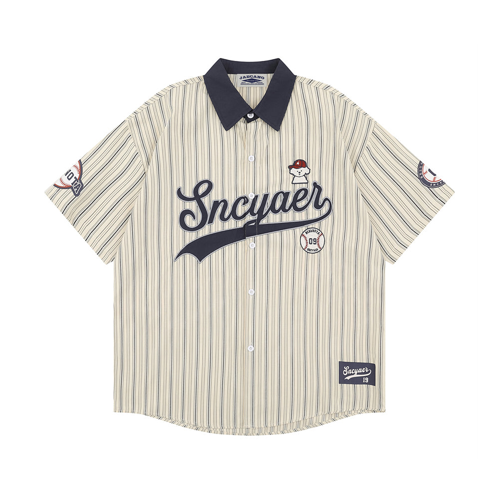 레트로 세로줄무늬 반팔셔츠