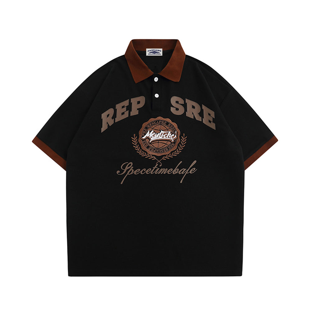 아메리칸 레트로 힙합 자수 문자 반팔