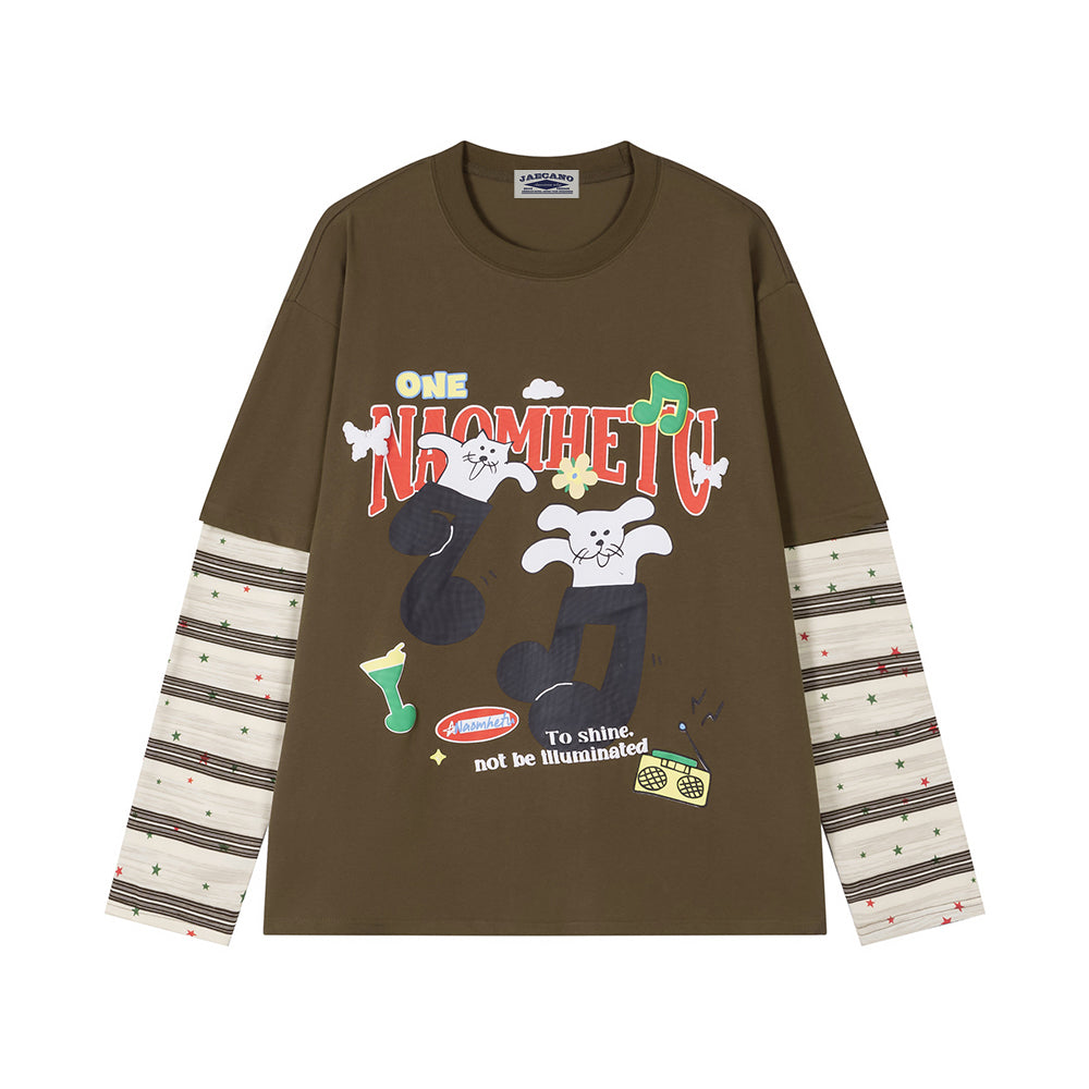 Cartoon print fake two-piece long sleeves