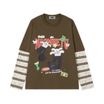 Cartoon print fake two-piece long sleeves