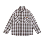 復古純色格子長袖襯衫