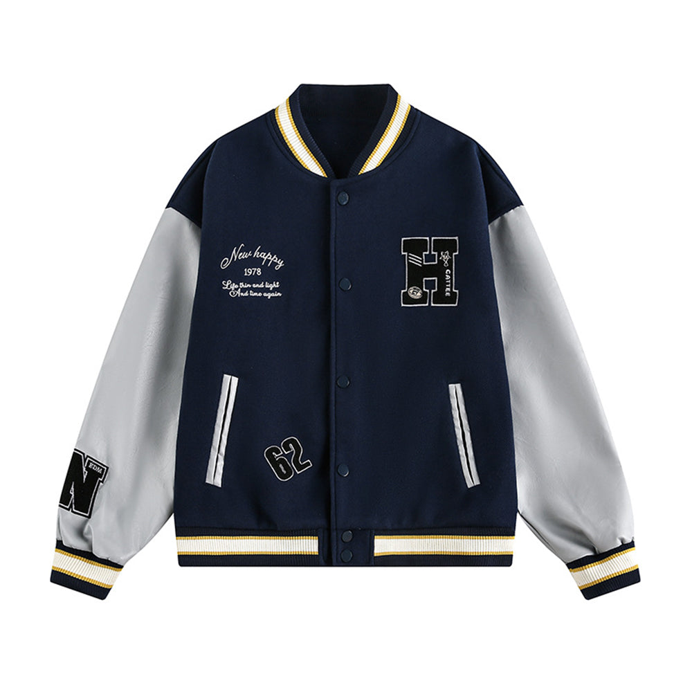 Retro embroidered contrast color baseball jacket