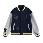 Retro embroidered contrast color baseball jacket