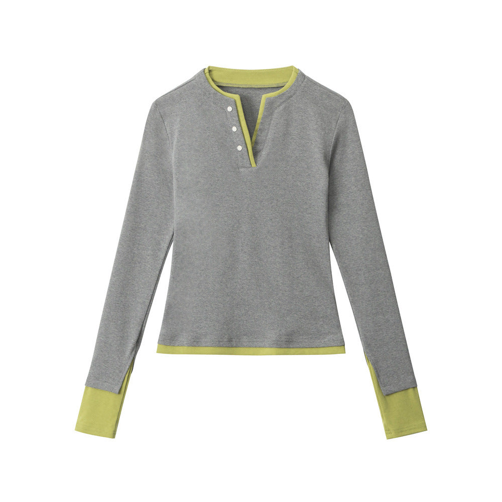 Faux two-piece slim-fit long-sleeved top (women's)