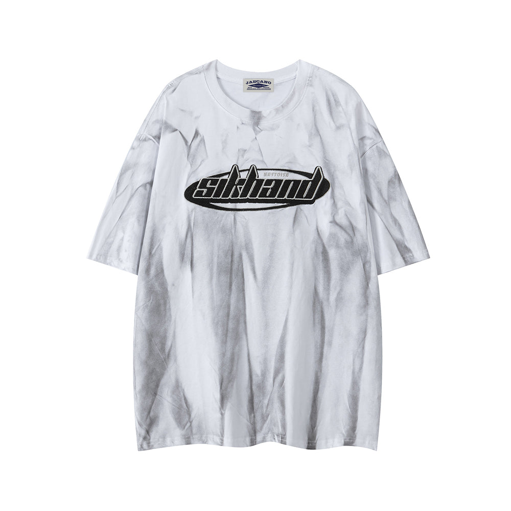 Tie-dye embroidered short sleeves