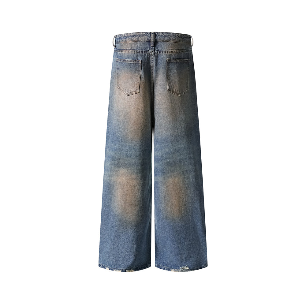 Distressed straight jeans