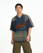 워시드 자수 데님 반팔