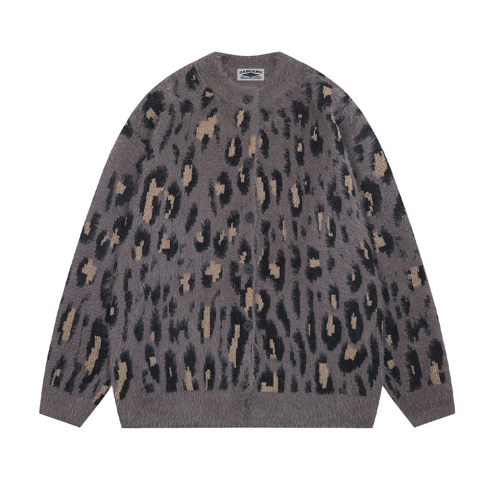 復古豹紋開衫毛衣