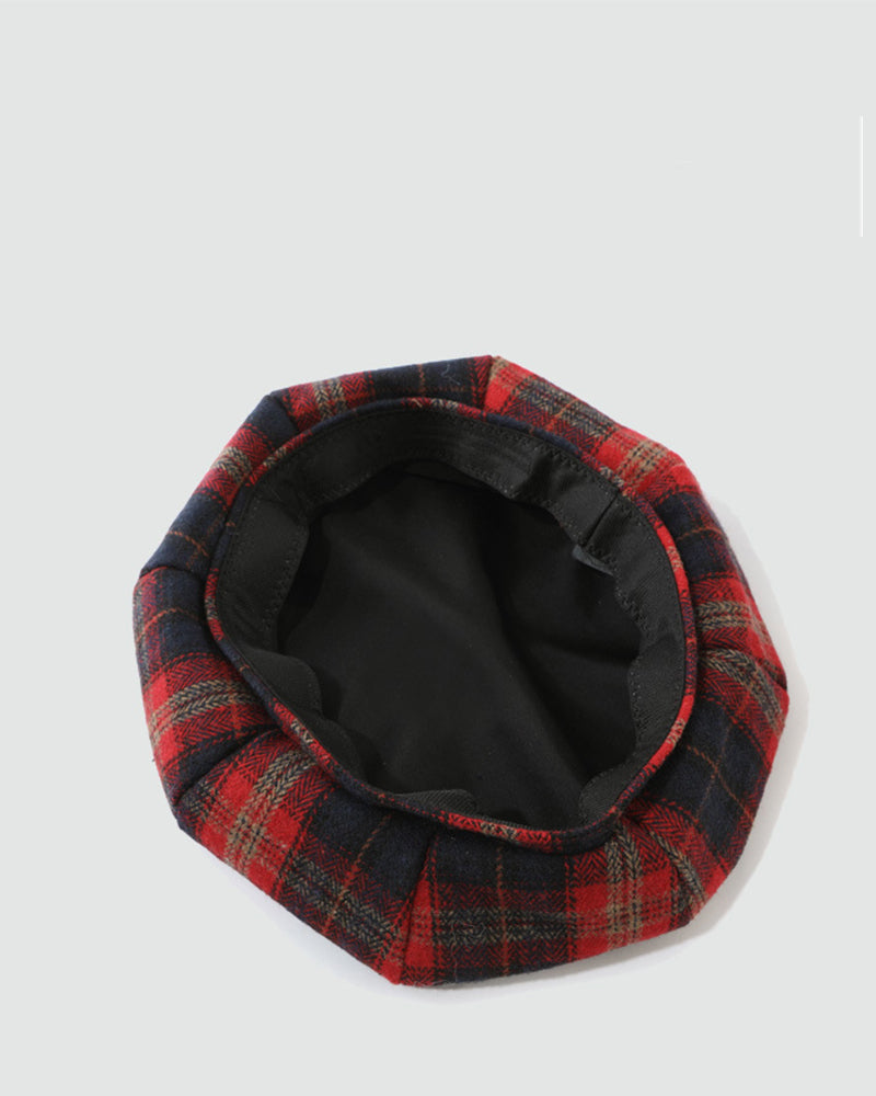 復古紅黑格紋貝雷帽
