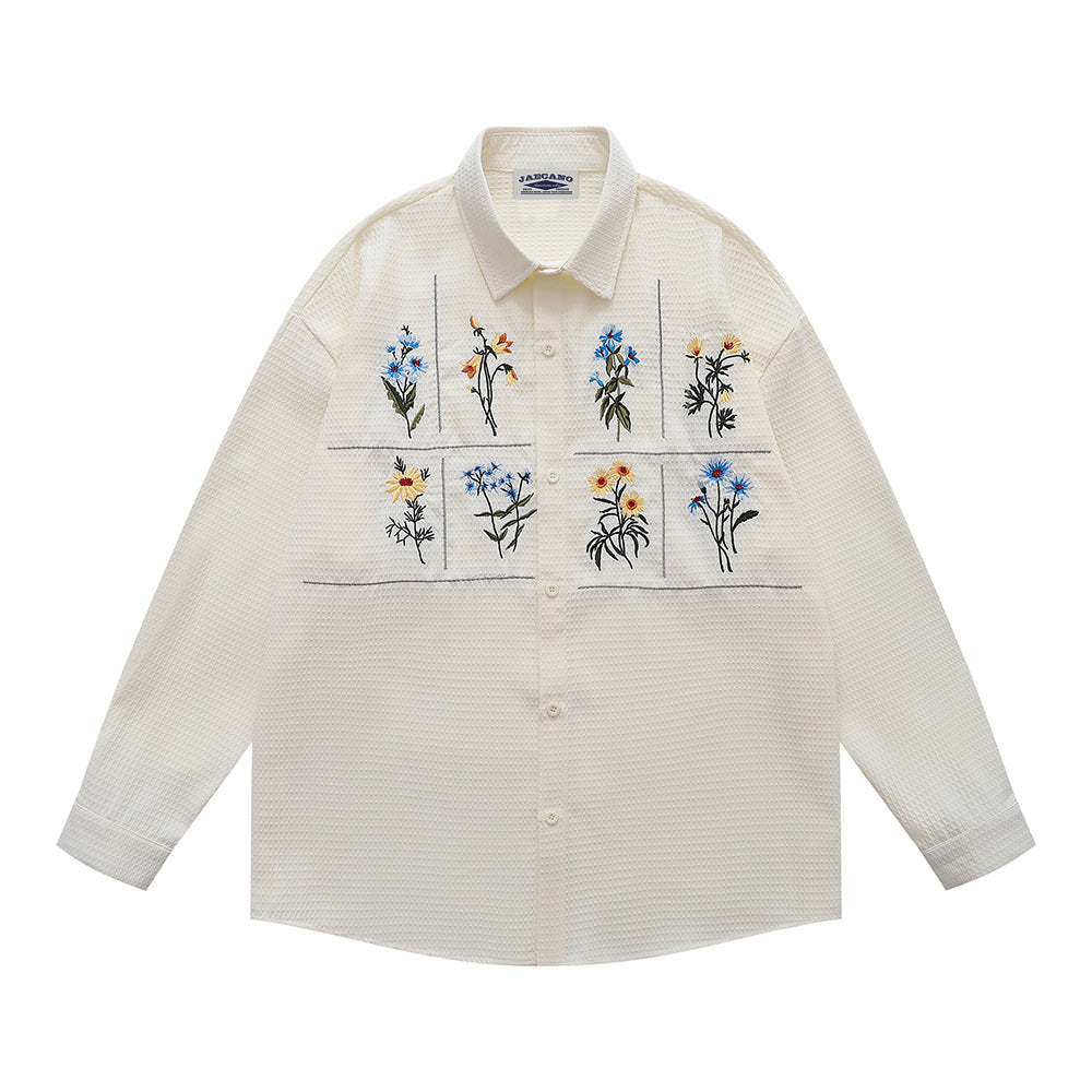 Floral embroidered long-sleeved shirt