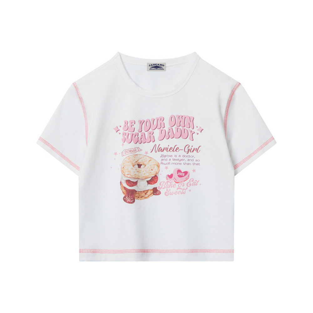 귀여운 탑스티치 짧은 소매