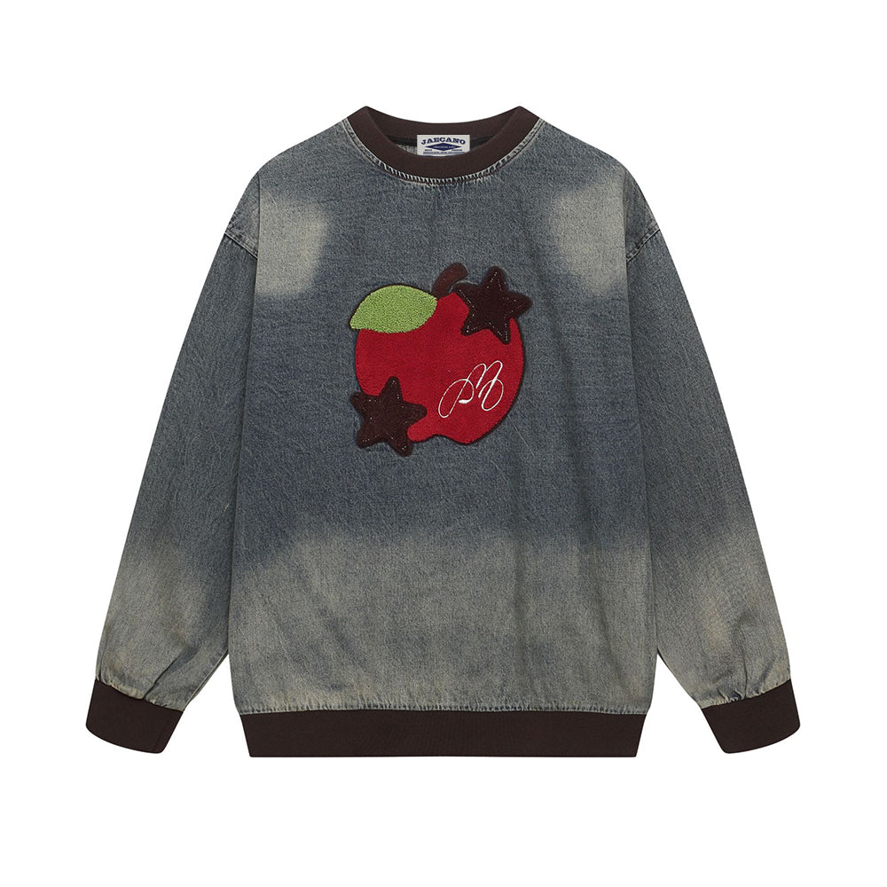 撞色蘋果刺綉衛衣