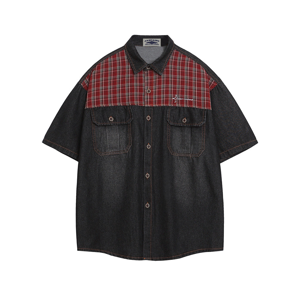 Washed panel denim shirt