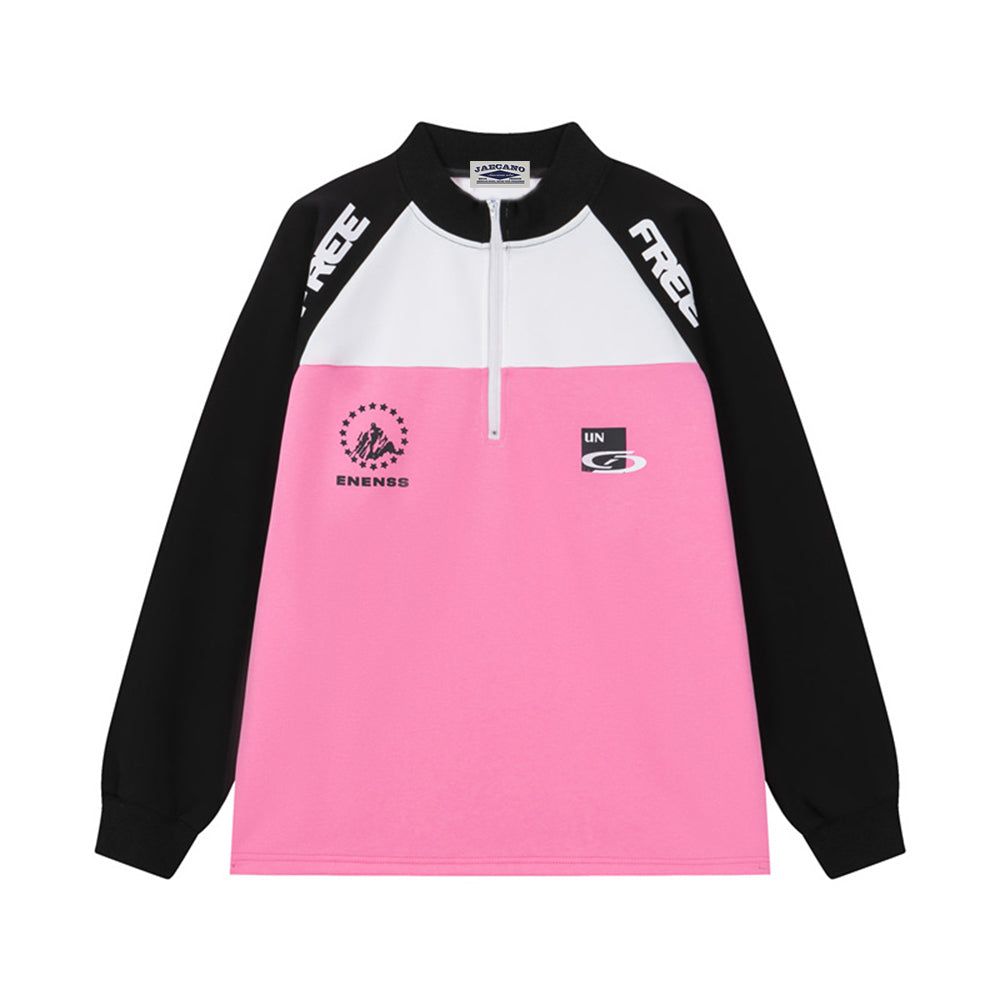 Retro stitching stand collar couple sweatshirt