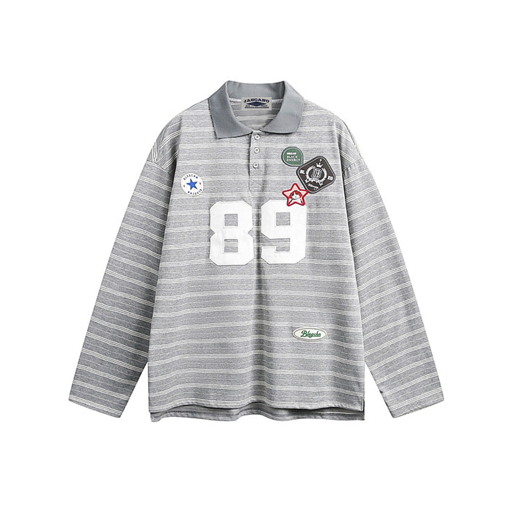 Retro letter lapel striped long sleeves