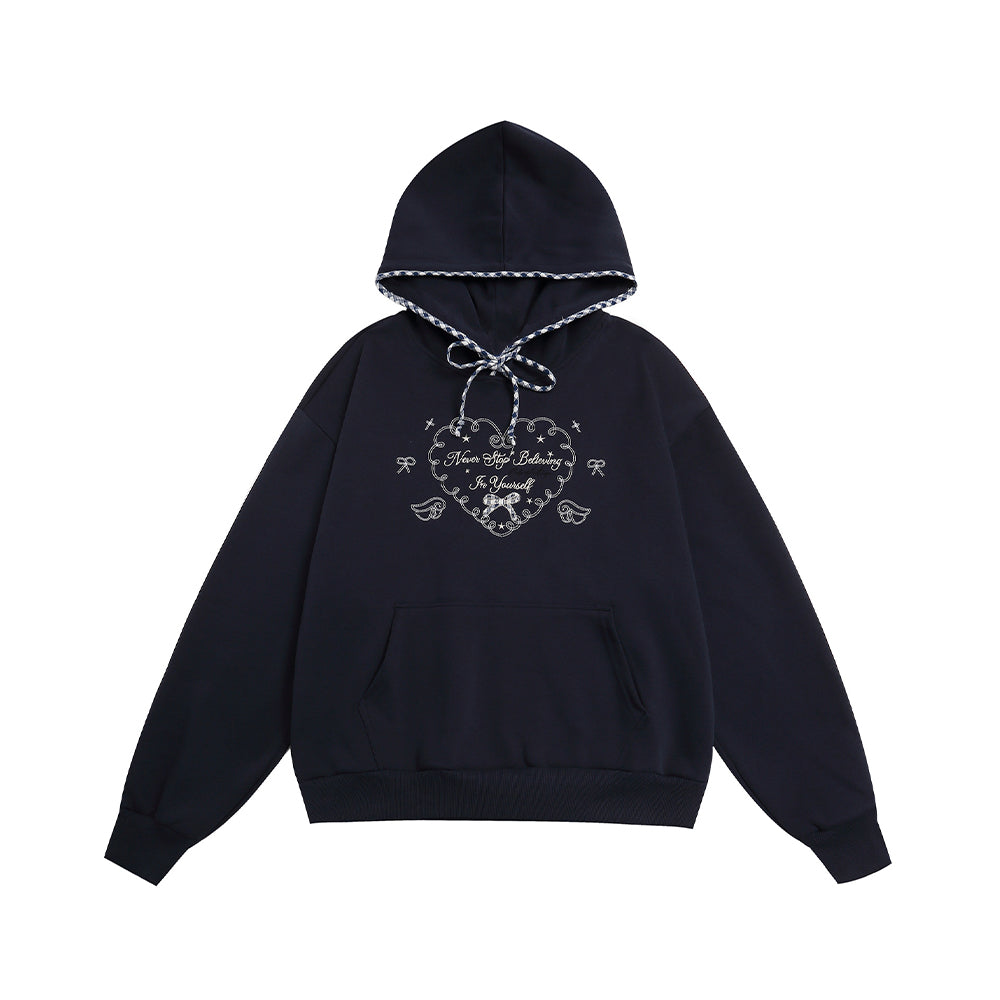 Heart embroidered hooded sweatshirt