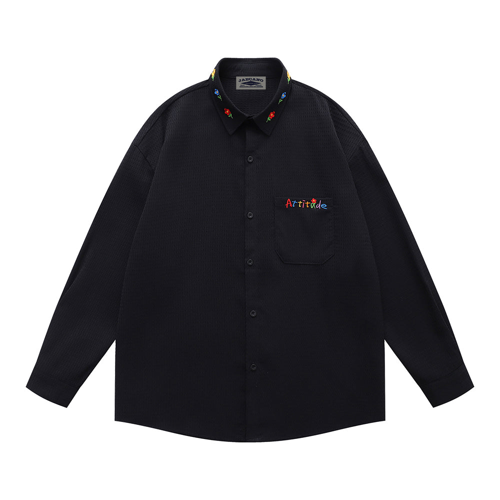 Simple embroidered long-sleeved shirt