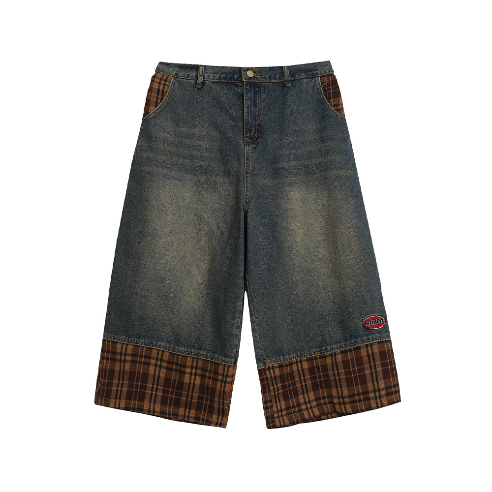 Lettering patchwork cropped trousers