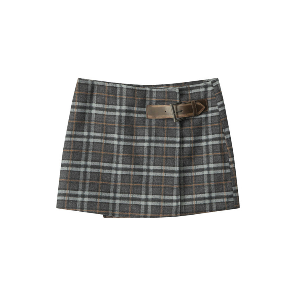 레트로 플레드 로우웨이스트 스커트