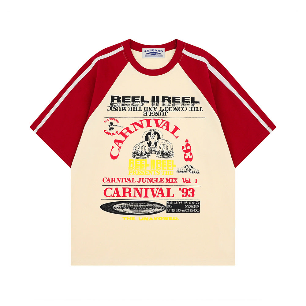 레트로 콘트라스트 프린트 반소매