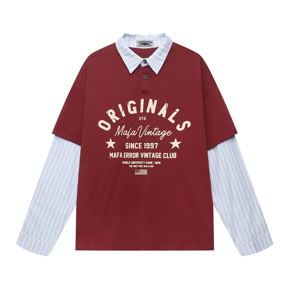 Retro patchwork fake two-piece lapel long sleeves