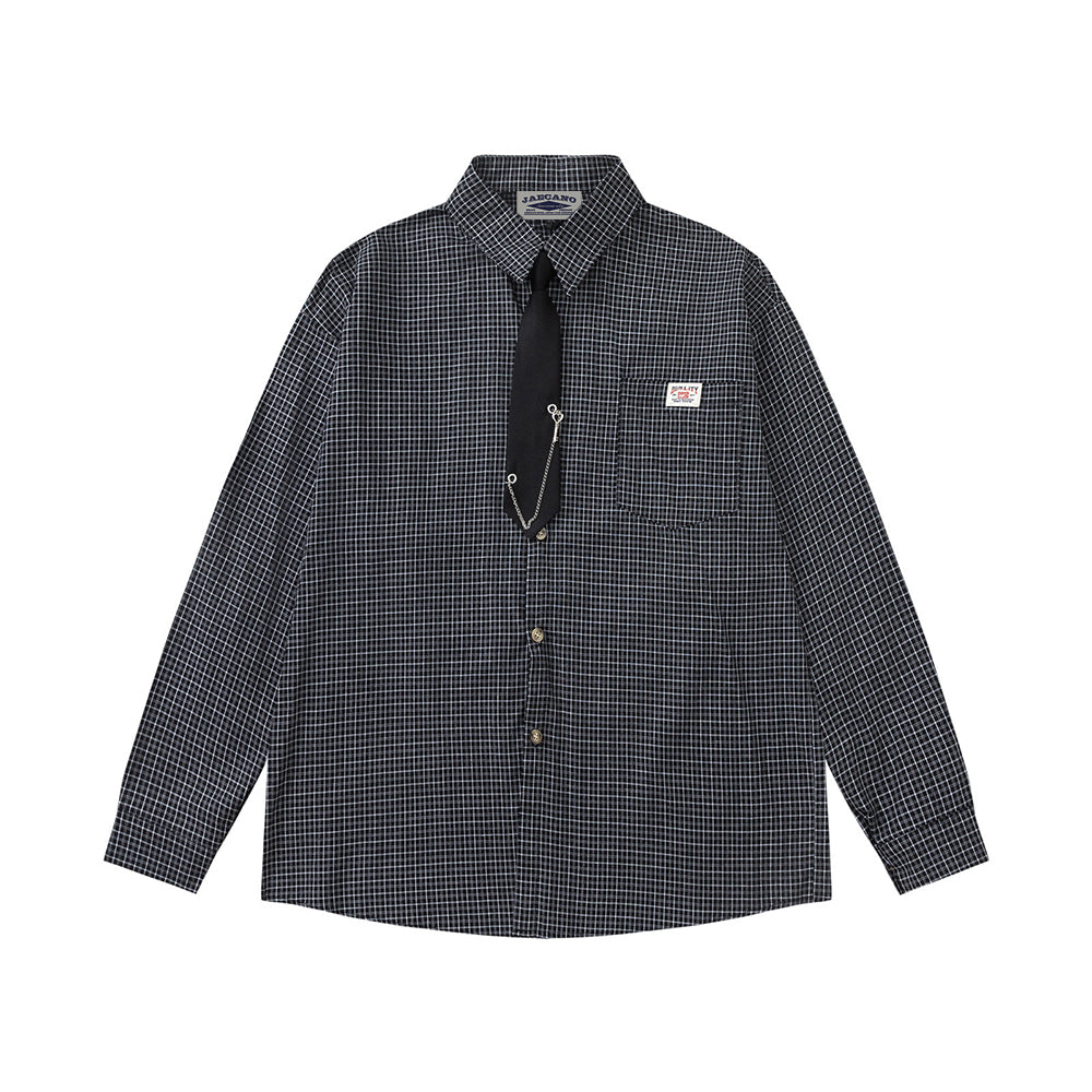 復古格子長袖襯衫