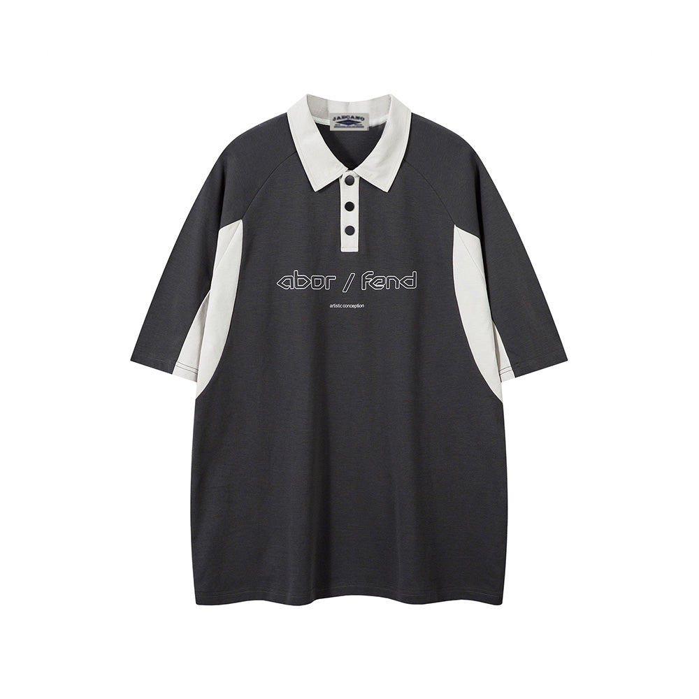 Contrast color lapel short sleeves