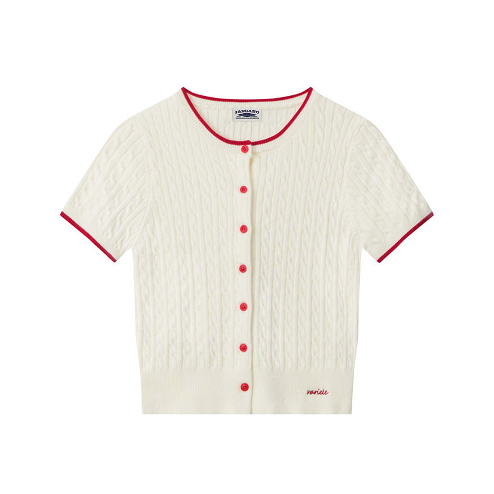 Lettering embroidered knitted short sleeves