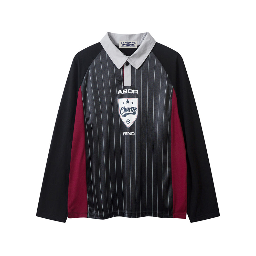 Retro sports contrast color long-sleeved jersey