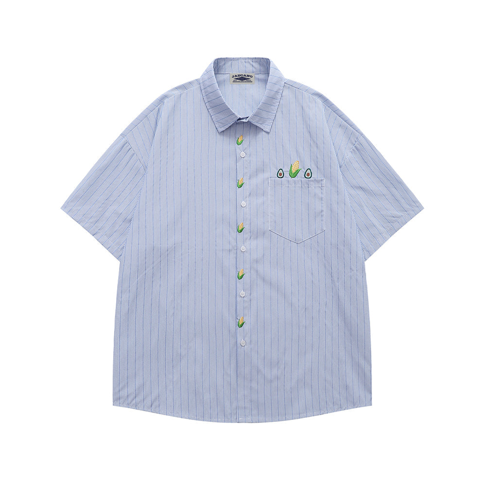 embroidered striped short-sleeved shirt